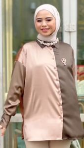 Ginka Shirt By Mdly: Baju Kemeja Wanita Lengan Panjang & Kombinasi Warna Gradasi