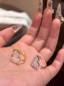 Luxurious Adjustable Gold And Silver Color Peony Ring Simple Fashionable Womens Ring with Abalone Shell And Diamond Texture