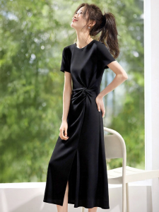 MOHANYIMEI | Slimming Waist Cinching Twist and Slit Long Dress