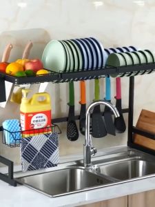 Rak Piring Wastafel Stainless Steel & Rak Dapur Hitam