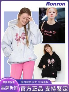 Sweet Style Womens Hoodie Long Sleeve round Neck Embroidered Loose Fit Butterfly Knot Printed Sweatshirt Korean Style Jacket