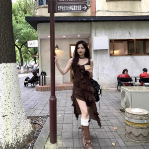 ชุดเดรสยาวคลุมเข่าสไตล์ฝรั่งเศส ผ้าโพลีเอสเตอร์ แขนกุด คอวี กระโปรงทรงเอ ทรงเข้ารูป สำหรับผู้หญิง ชุดไปเที่ยวชายหาด