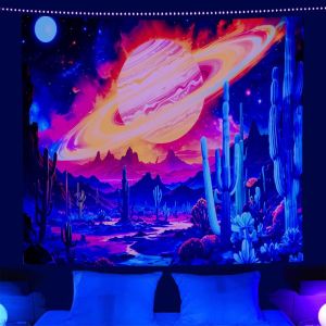 UV Neon Huỳnh Quang Ảo Giác Thiên Nhiên Phong Cảnh Tấm Thảm Cho Phòng Ngủ Phòng Chơi Game Trang Trí Hippie Treo Tường Polyester