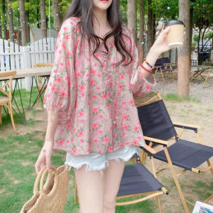 ECLAIRE 02L Kemeja Wanita Katun Bunga Flower Floral Kasual Santai Mode Korea Kerja Import 6696