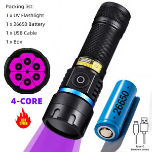 120w 365NM UV LED Flashlight Light Torch Rechargeable Lantern Fluorescent Detection IdentificatioHigh Power Black Mirror Purple
