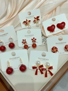 Fashionable Red Non-Pierced Clip-On Earrings for Women High-End Style Autumn Winter New Arrival Wedding Jewelry Accessories
