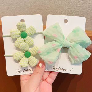 Korean Style Childrens Hair Clips Green Fabric Hair Accessories for Little Girls Side Bun Hairpins Fresh And Cute Design