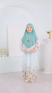 Nayla Pakaian Muslim Anak Perempuan Bahan Baby Doll Ceruty Set Kerudung Bergo Jersey usia 3 Tahun- 15 Tahun