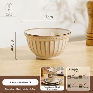 Vintage Retro Ceramic Rice Bowl With Chrysanthemum Underglaze