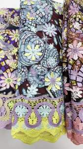 2026 High Quality Ghana Ankara 3D Embroidered Wax Fabric with Lace Nigerian Guipure Cord Golden Wax Fabric for Dress