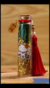 Attract Wealth Bottle Glass Wish Bottle Lucky Charm with Red Tassel Ornament Amulet Cinnamon Prosperity Charm Decor Gift for Business Blessing Good Fortune