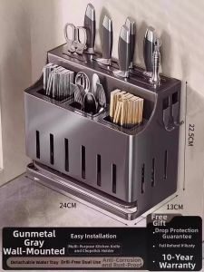 B&W | Wall Mounted Chopstick Storage Box with Spoon Draining Shelf