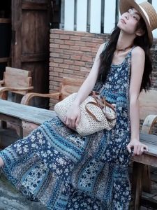 🌟CORE🌟2025 NEW Printed Suspenders Beach Dress Women Ethnic Style A-line Large Hem Long Dresses