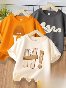 Snoopy Childrens Cotton T-Shirt Boys Short Sleeve Half Sleeve Summer Casual Loose Fit Pure Cotton Sweat Absorbent round Neck