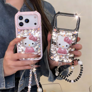Sanrio | Luxury Hello Kitty Diamond Phone Case For iPhone 17 16 15 14 13 Pro Max Plus 17 Pro Air Women Glitter Back Cover with Lanyard