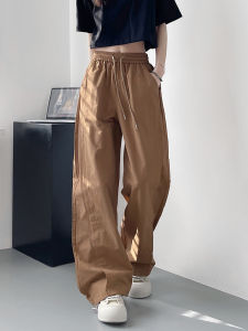 plus Size Ice Silk Wide Leg Pants Women Summer Casual High Waist Drapey Lengthening plus Size MM Loose Fit Trousers