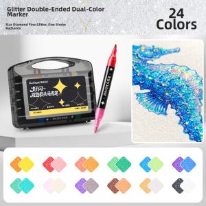 Touch mark | Sparkling Glitter Dual-ended Fluorescent Marking Pen for Kids Drawing Washable