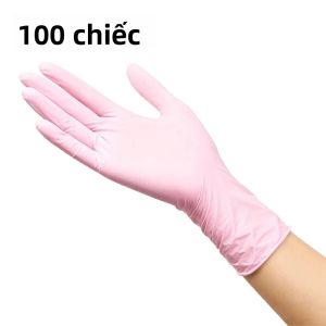 Găng Tay Nitrile Màu Hồng Nhạt Dùng Một Lần Để Vệ Sinh Nhà Cửa Tắm Cho Thú Cưng Làm Đẹp Làm Tóc 20/50/100 CÁI Găng Tay Cao Su Có Lớp Lót Mịn S/M/L
