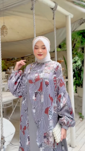 Zania Dress by MDLY: Baju Gamis Wanita Motif Printing Bahan Silk