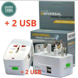 Stop Kontak Colokan Listrik + 2 USB Travel Adaptor Universal Internasional
