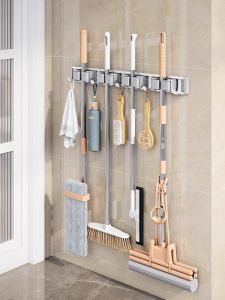 Bathroom Balcony Wall Mounted Mop Holder Clip Sweep Holder Storage Organizer Tool No Drilling Required Space Saver