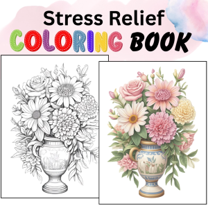 FLORAL ART A5-size Coloring Book for Adult Stress Relief Buku Mewarna Dewasa Flowers in Vase Baskets.