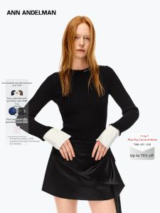 ANN ANDELMAN | Black Fitted Ribbed Color-block Long Sleeve Base Layer