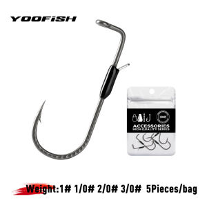 YOOFISH 5Pcs Fishing Weighted Worm Hooks Weighted 1# 1/0# 2/0# 3/0# Head Hook Bass Worm Baitholder Hooks for Soft Plastic Lures