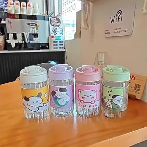 Heat-resistant Dual-drinking Cute Glass Cup with Sleeve