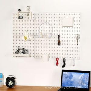 Yi Wire-Wrap Board Accessories Storage Rack Wall-Mounted Punching-Free Organizing Rack Square Box Hook Three-Grid Box Transparent Home