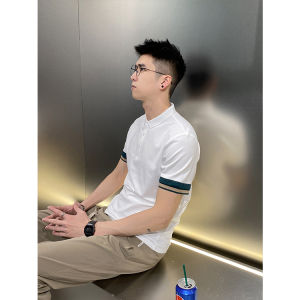 Summer 2025 Mens Polo Shirt Short Sleeve Turn-down Collar Striped Personality T-shirt Youth Fashion Cotton Polyester Spandex