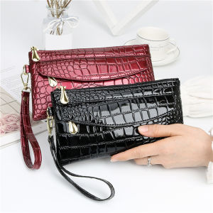 Fallow Womens Wallets Patent Leather Long Ladies Double Zipper Wallet Clutch Bag Design Red Purse Crocodile Purses