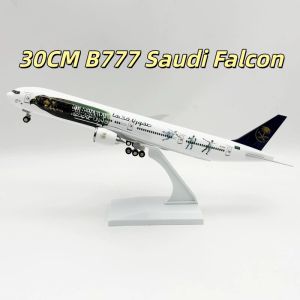 30cm 1/240 Scale Diecast B777 Saudi Falcon Resin Airplane Model Kit With Stand Wheel For Birthday Holiday Aviation Gift