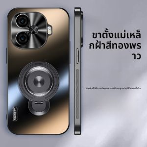 เคสโทรศัพท์มือถือแบบซิลิโคนนุ่มพร้อมขาตั้งดูดซับแม่เหล็กแบบสะท้อนแสงสีทองด้านสำหรับ Iqooz9Turbo plus VivoIqooz10Turbo เคสป้องกันแบบครอบเต็มสำหรับผู้ชายและผู้หญิง