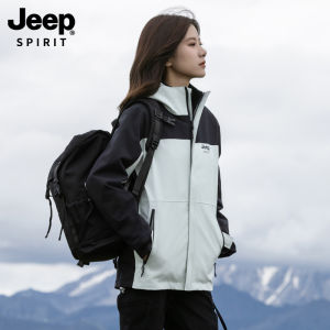 Jeep Spirit Womens Three-in-One Outdoor Fleece Jacket Windproof Waterproof Hiking Clothes Spring New Arrival Thickened Polyester Fiber