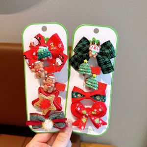 New Childrens Christmas Hair Accessories Santa Claus Christmas Tree Reindeer Hair Clip Festival Side Hair Clip Five-Piece Set