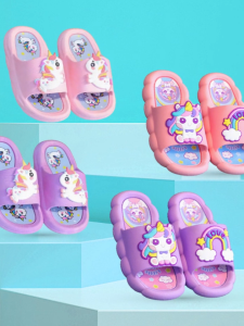 LJMOFA Kids Slipper for Girl 4-8 Yrs Cute Unicorn Non-Slip Soft Sandals for Kids Girl