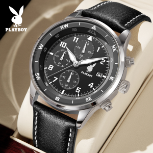 PLAYBOY Watch For Men Waterproof 2024 Original Quartz Luminous Calendar Chronograph Multiple Colour Leather Sports Men Watch