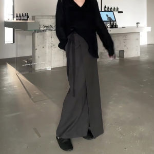 Gray High Waist Knot Design Half Skirt Womens Autumn New Simple Elegant Super Beautiful Bodycon Half Skirt Commute Korean Style