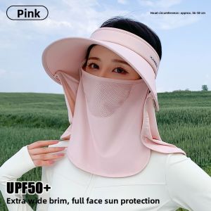 miiow | Womens Summer Face Sunscreen Mask Integrated Silk Ice Hat Large Brim Breathable UV Protection Full Face Shade Casual Style