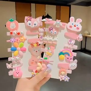 15pcs Baby Girl Cute Korea Hair Clip Princess Baby Hair Clip Rainbow Color Clip Flower Rabbit Hello Kitty