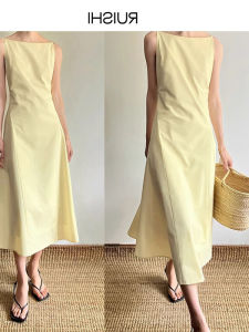 Elegant French Style One Shoulder Waist Cinching Long Dress Womens High Fashion Sensation Slimming Strapless Summer New Arrival