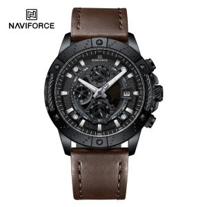 NAVIFORCE Mens Watch Leather Watch Fashion Casual Original Waterproof 2023 Chrongraph Wristwatch Black and Brown Watches Date Dispaly