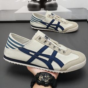 Mens Canvas Slip-On Shoes Breathable Thin Bottom Old Beijing Cloth Shoes Summer New Style Deqin Agan White Trendy Shoes