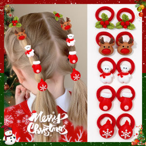 10-Pack Girls Hair Ties Cute Christmas Design with Santa Reindeer Tree Snowman - Hair Accessories Gifts for Girls for New Year