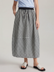 Basic House | Drawstring Black-and-white Gingham Summer High-waist Concealing Hips Cotton Skirt