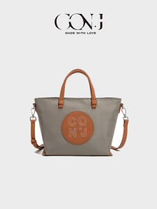 Con.J Korean Style Dumpling Shape Tote Bag Womens 2025 New Canvas Nylon Bag Commuter Handbag Casual Simple Style Zipper Closure