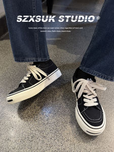 Low-Top Mens Canvas Shoes Japanese Style Retro Trendy Sports Casual Board Shoes Black Breathable Comfortable round Toe Rubber Sole