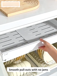 Pull Out Cabinet Organizer Expandable Adhesive Slide Out Drawers for Cabinets in Kitchen Pantry and Bathroom