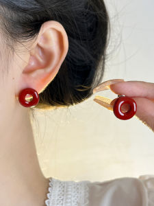 Elegant Hollow Enamel Donut Shaped Stud Earrings round Circle Hoops Womens Fashion Jewelry Fresh out Alloy Geometric Pattern